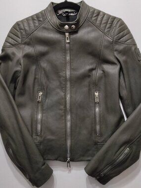 Belstaff Mollison Charcoal Gray Nappa Leather Moto Jacket Women's IT 40 US 4